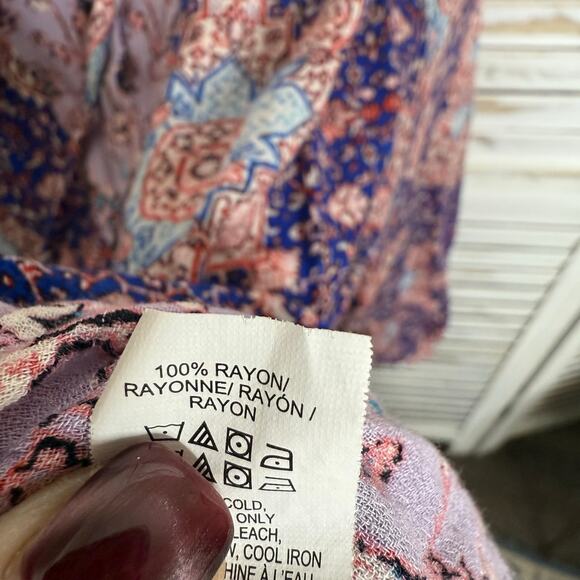 LUCKY BRAND Women's PLUS 3X Floral Print Button Popover Blouse Peasant Top - Picture 8 of 16